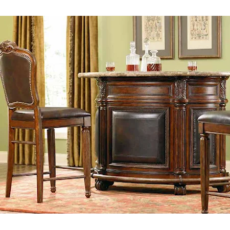 Three Piece Bar Set with Leather Upholstered Back 30" Bar Stools